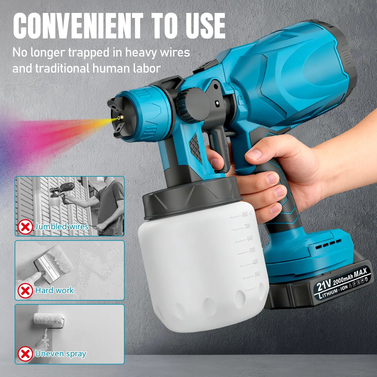 800ML Cordless Electric Spray Gun Portable Household Paint Sprayer Auto Furniture Steel Coating Airbrush For Makita 18V Battery