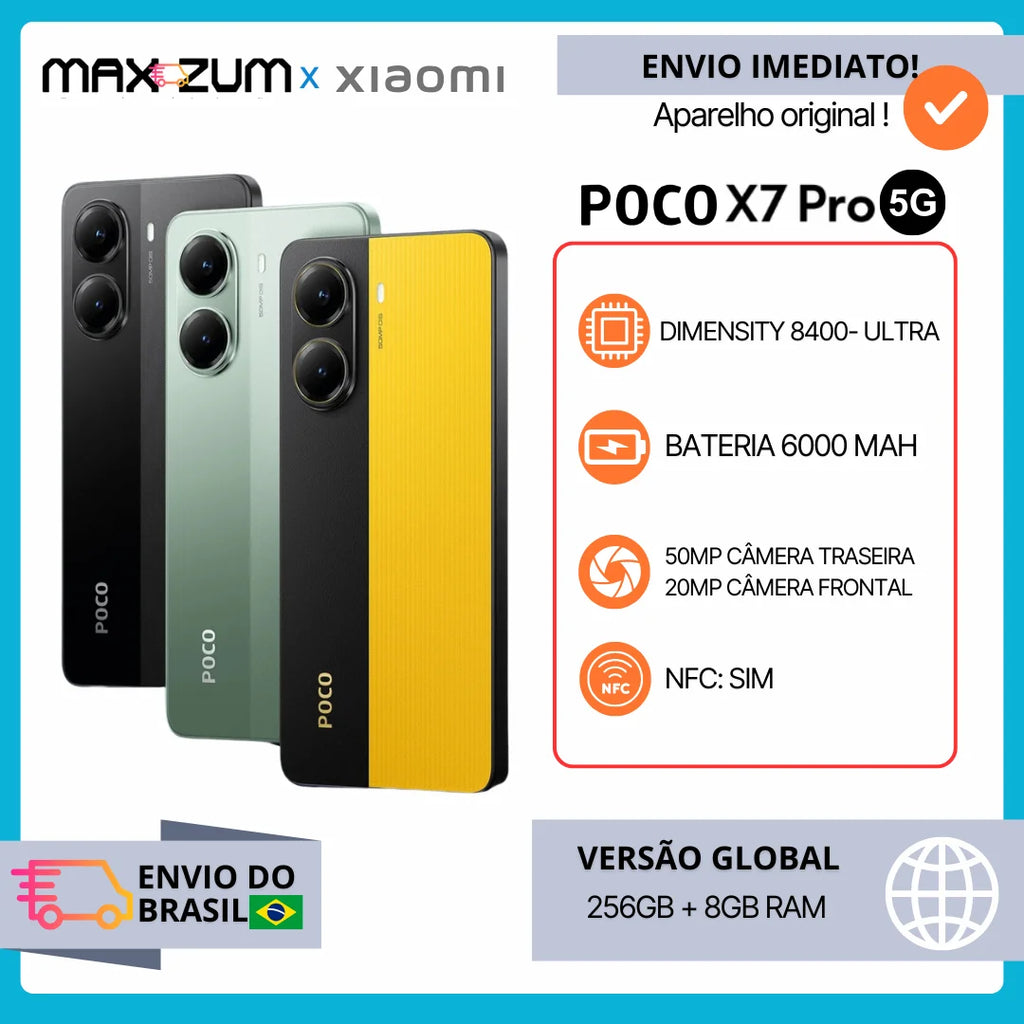 Poco X7 PRO 5G 256GB e 8GB RAM, Processador Dimensity 8400-Ultra, Câmera 50MP, Bateria 6000Mah