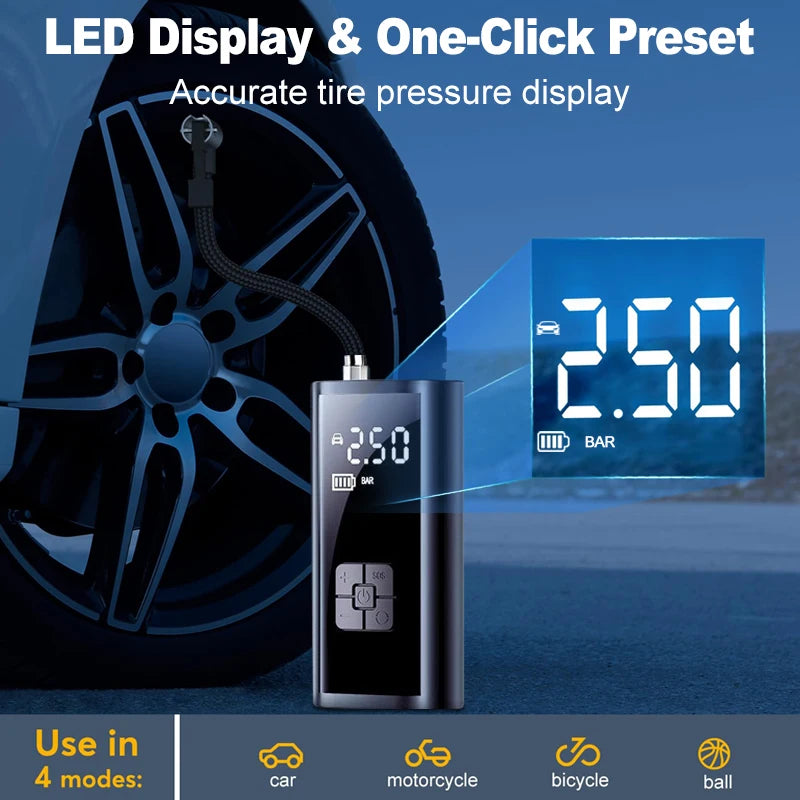 Portable 150PSI Cordless Air Compressor Tire Inflator for Car Motorcycle Bike Bicycle with LED Light Electric Air Pump