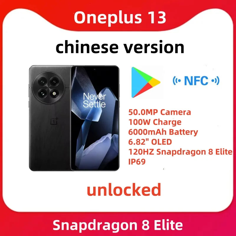Original Oneplus 13 Mobile Phone 50.0MP Camera 100W Charge 6000mAh Battery 6.82" OLED 120HZ Snapdragon 8 Elite IP69 Waterproof