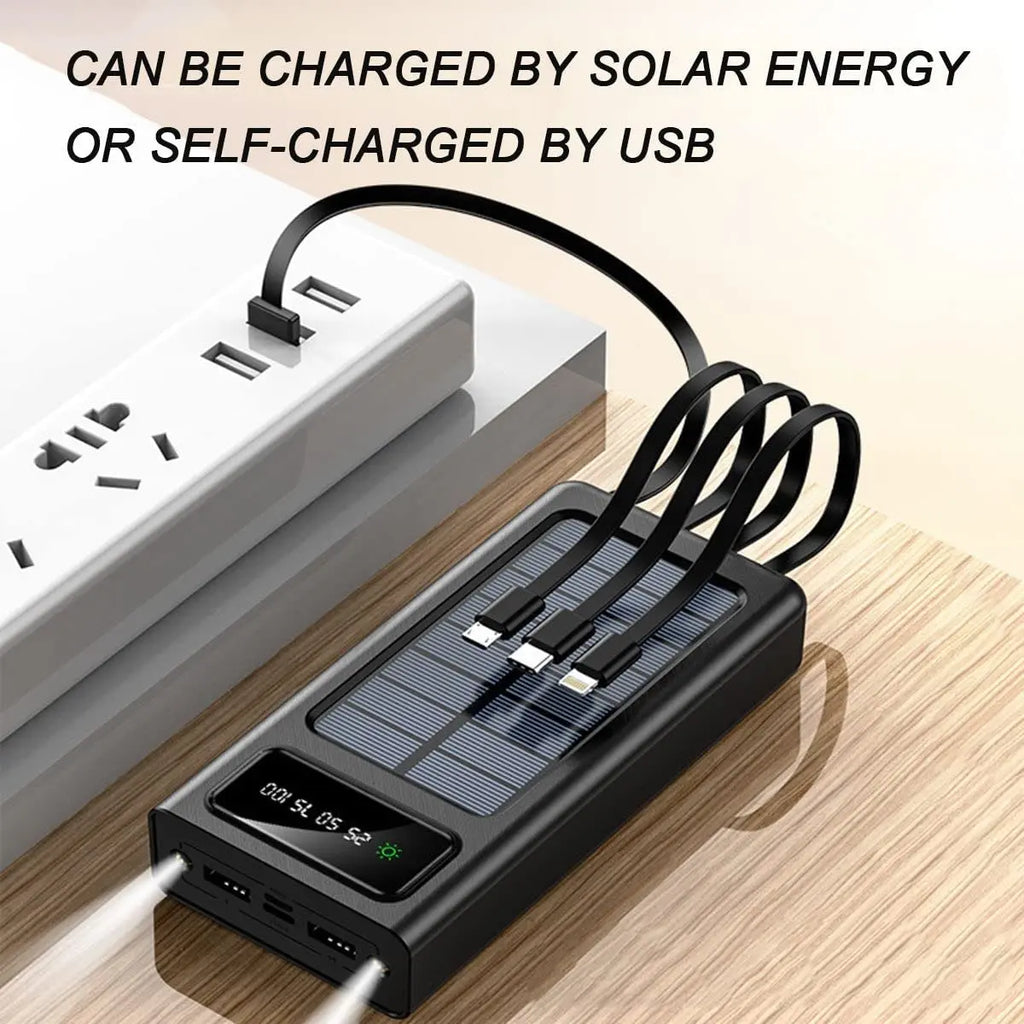 Portable charger solar power bank 12000mah/20000mah large capacity built-in 5 outputs and 3 inputs cable and flashlight compatible with all smartphones and usb devices