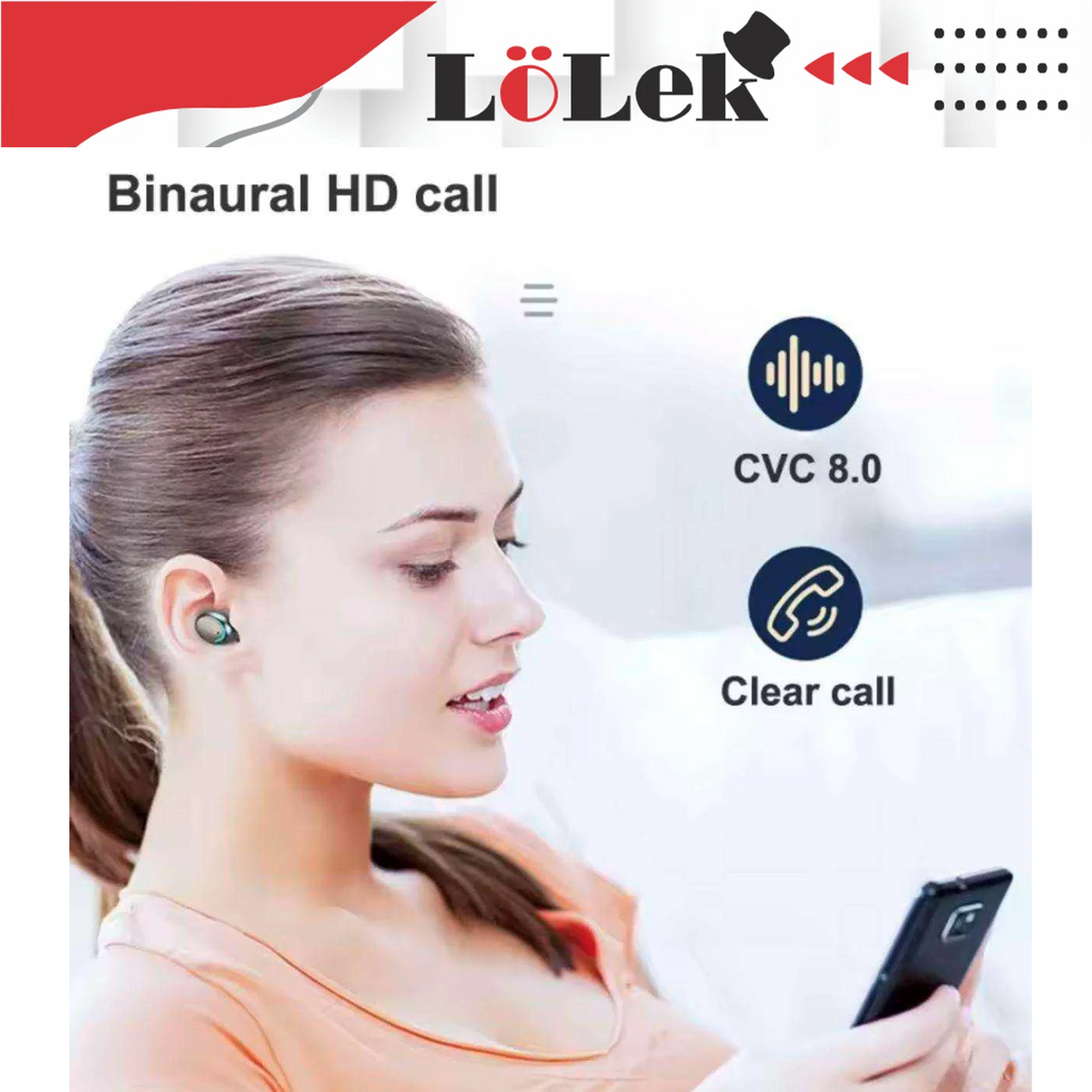 Bluetooth headset with 1500mAh power bank, noise cancellation, and integrated microphone for high-quality sound and 20 hours of use - LoLek wireless Bluetooth headphones perfect for gaming and music.