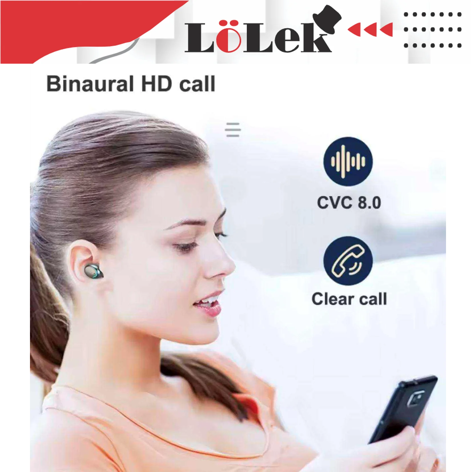 Bluetooth headset with 1500mAh power bank, noise cancellation, and integrated microphone for high-quality sound and 20 hours of use - LoLek wireless Bluetooth headphones perfect for gaming and music.