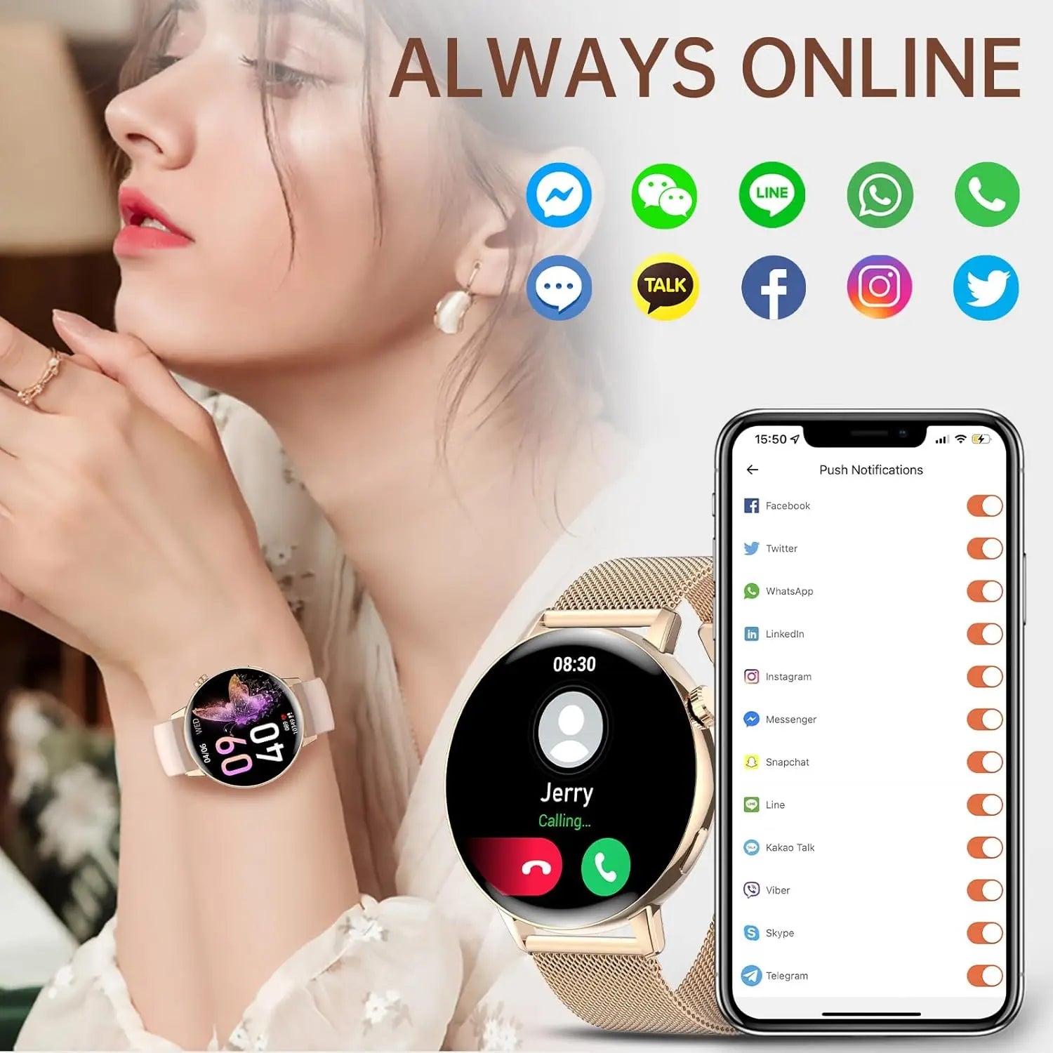 Smartwatch 2025 IP67 Bluetooth for Fitness with Heart Rate Monitoring, Blood Pressure Measurement, Sports Modes, 1.08" HD Touch Screen, Compatible with Android and iOS, Ideal for Women and Men