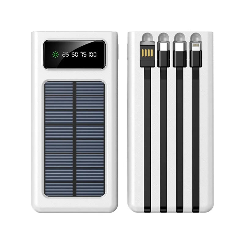 Portable charger solar power bank 12000mah/20000mah large capacity built-in 5 outputs and 3 inputs cable and flashlight compatible with all smartphones and usb devices