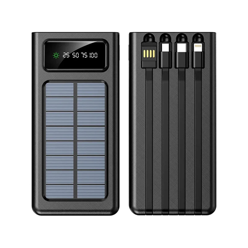 Portable charger solar power bank 12000mah/20000mah large capacity built-in 5 outputs and 3 inputs cable and flashlight compatible with all smartphones and usb devices