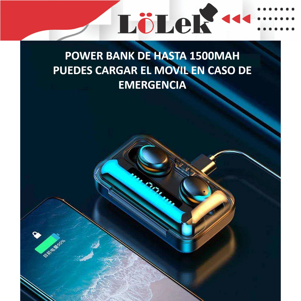 Bluetooth headset with 1500mAh power bank, noise cancellation, and integrated microphone for high-quality sound and 20 hours of use - LoLek wireless Bluetooth headphones perfect for gaming and music.