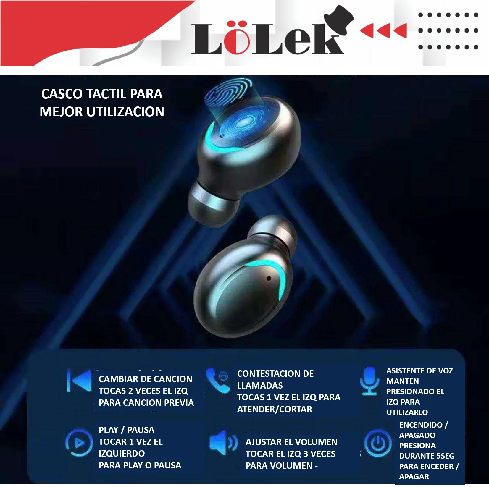 Bluetooth headset with 1500mAh power bank, noise cancellation, and integrated microphone for high-quality sound and 20 hours of use - LoLek wireless Bluetooth headphones perfect for gaming and music.