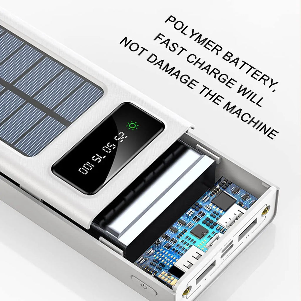 Portable charger solar power bank 12000mah/20000mah large capacity built-in 5 outputs and 3 inputs cable and flashlight compatible with all smartphones and usb devices