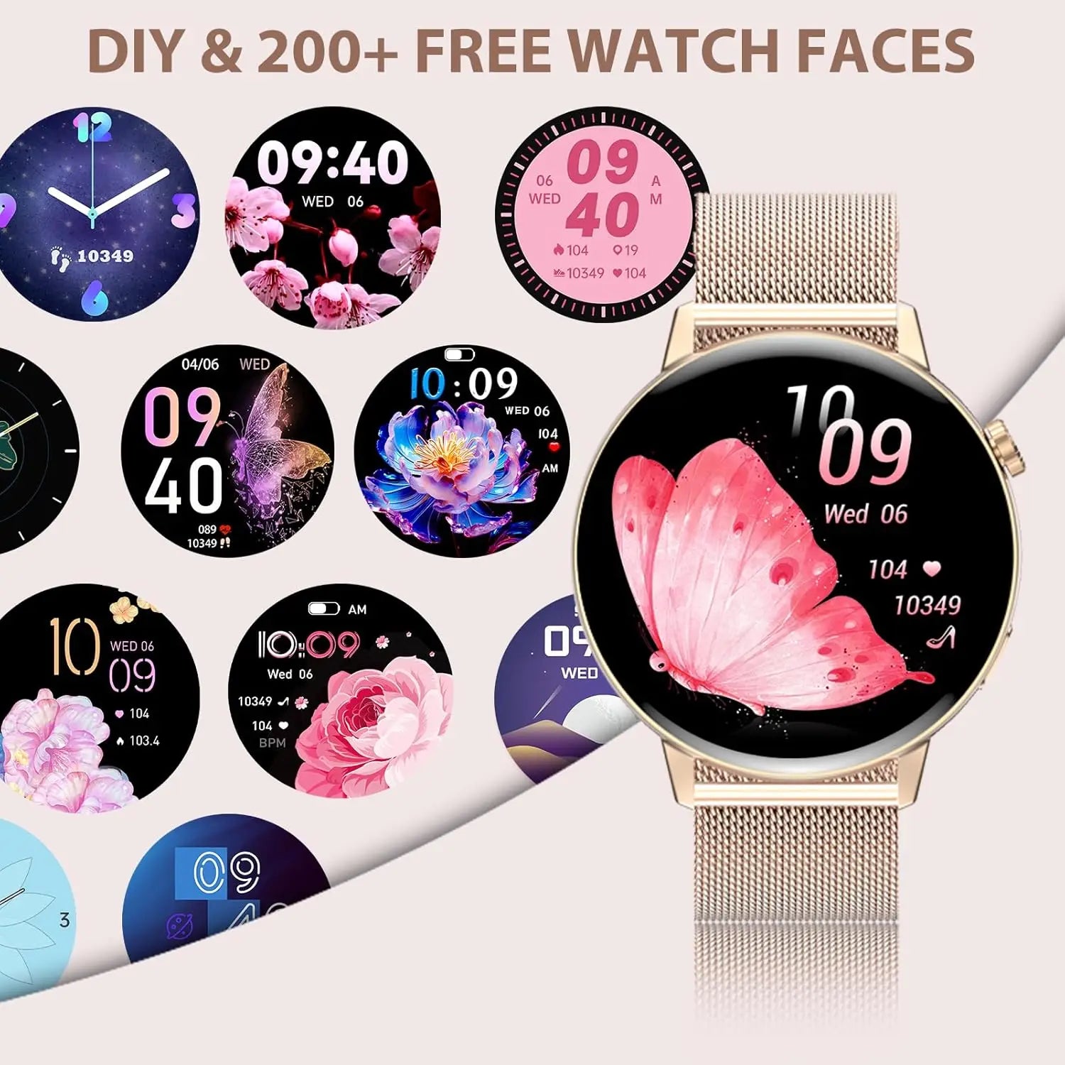 Smartwatch 2025 IP67 Bluetooth for Fitness with Heart Rate Monitoring, Blood Pressure Measurement, Sports Modes, 1.08" HD Touch Screen, Compatible with Android and iOS, Ideal for Women and Men