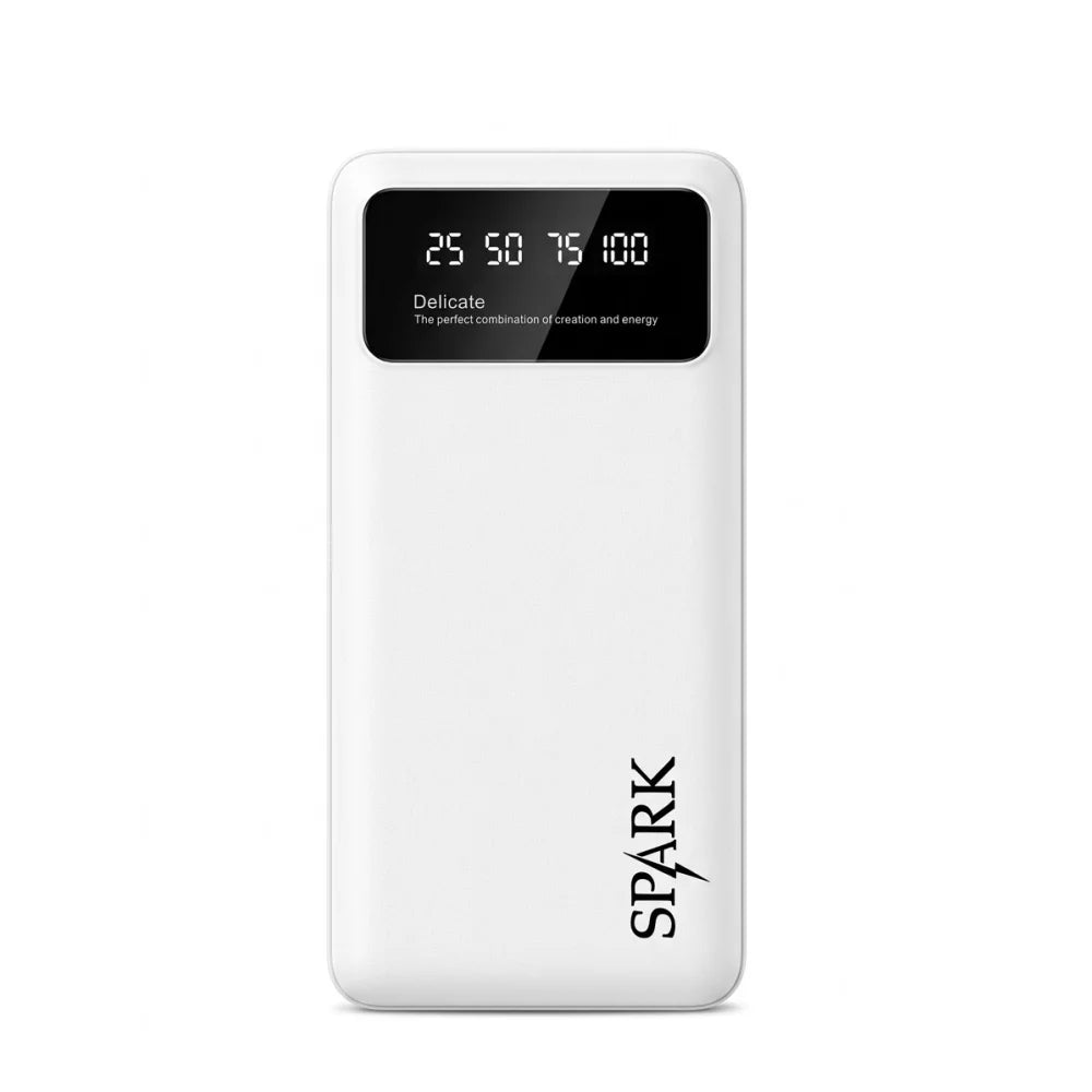 SPARK Portable Power Bank 10,000mAh with Fast Charging, 5V Output, Lightweight, Charges 2 Devices Simultaneously, Ideal for Travel and Comes with Type C and USB Ports.