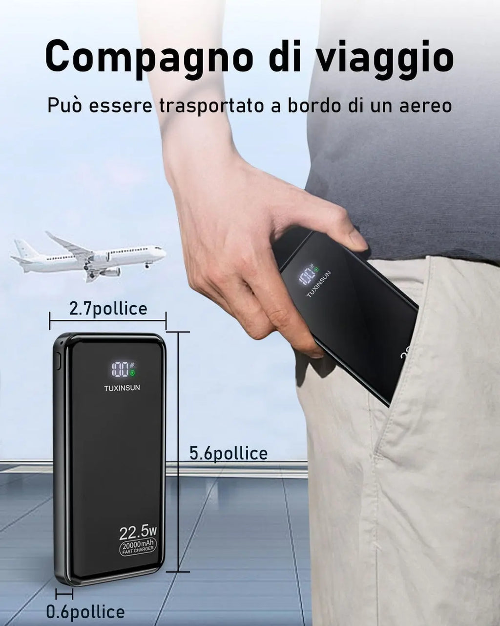 Power Bank 20000mAh, 22.5W PD20W Fast Charging Portable Battery with LED Screen, features 20000mAh capacity, Lithium-Ion technology, and overcharge protection, perfect for charging your mobile devices on the go.