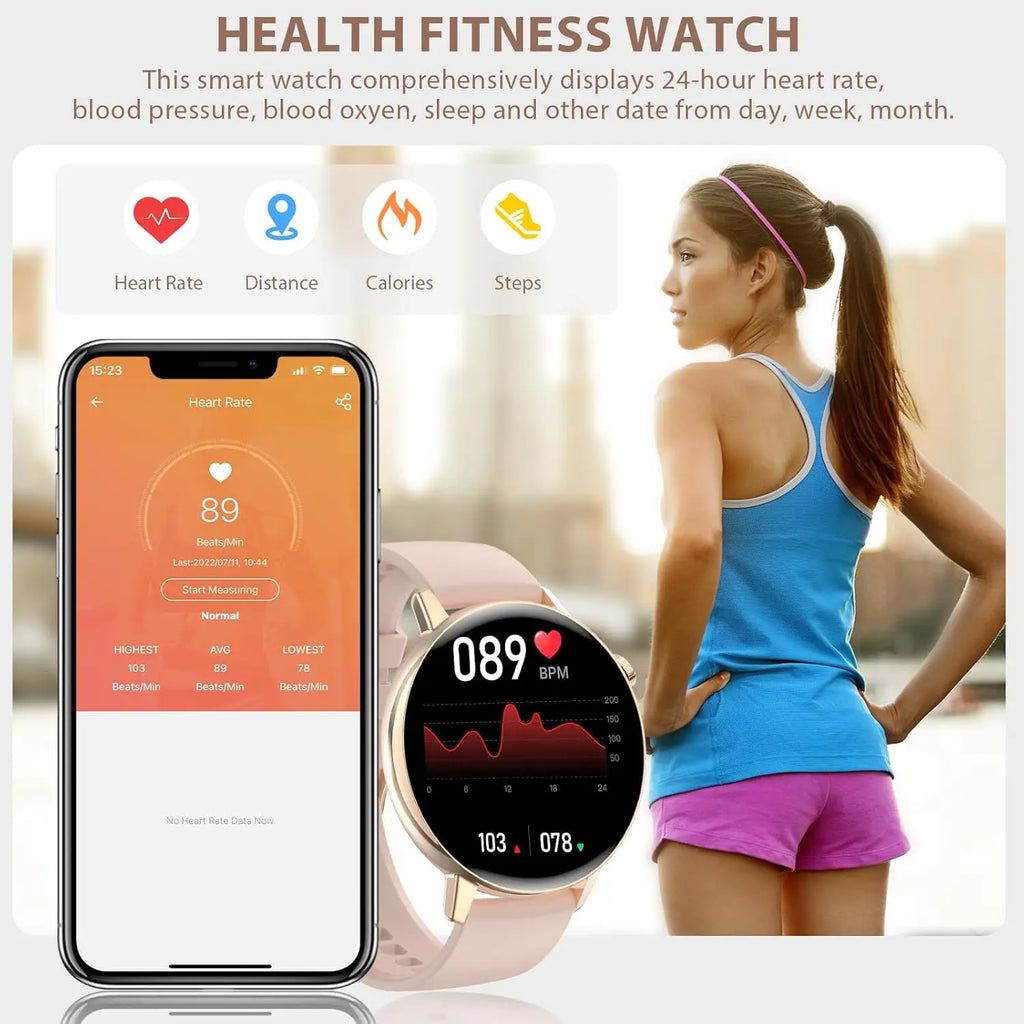 Smartwatch 2025 IP67 Bluetooth for Fitness with Heart Rate Monitoring, Blood Pressure Measurement, Sports Modes, 1.08" HD Touch Screen, Compatible with Android and iOS, Ideal for Women and Men