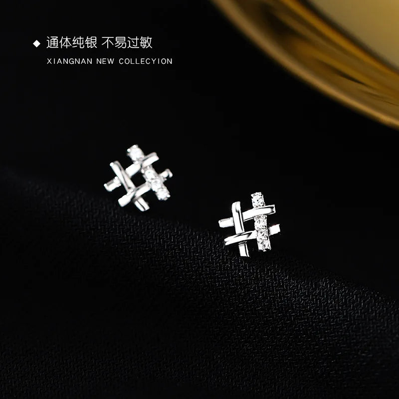 925 Sterling Silver Geometry Crystal Earrings Women Simple Fashion Wedding Jewelry Accessories