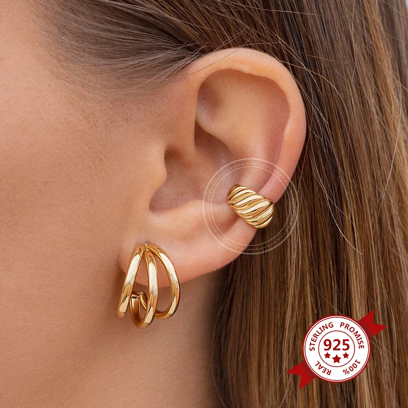 1PC Punk Ear Cuff Plated 24K Gold/925 Silver Conch Clip Earrings For Women Climbers No Piercing Fake Cartilage Earrings