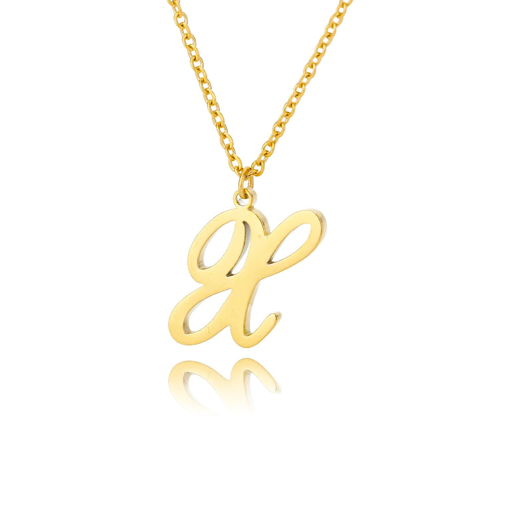Artistic Cursive Initials Letter Necklace For Women Gold Plated Chain Choker Necklace Charm Collar Stainless Steel Jewelry