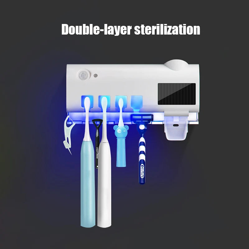 Automatic Toothpaste Solar Energy UV Toothbrush Holder Wall Toothbrush Sterilizer Dispenser Squeezers Bathroom Accessories