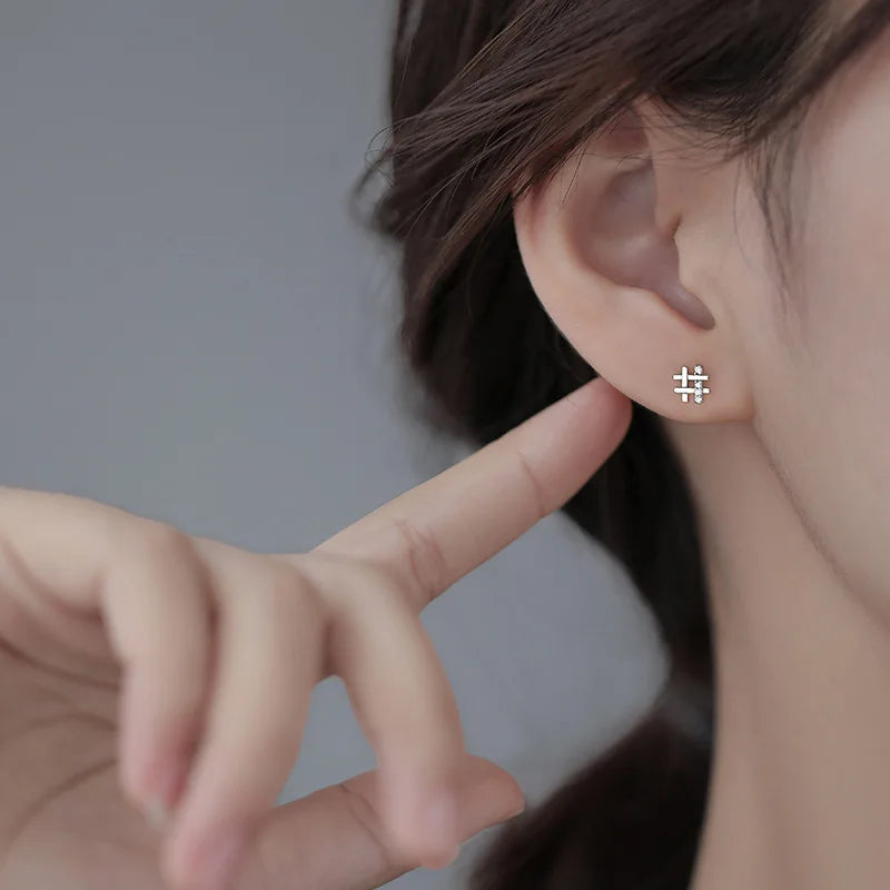 925 Sterling Silver Geometry Crystal Earrings Women Simple Fashion Wedding Jewelry Accessories
