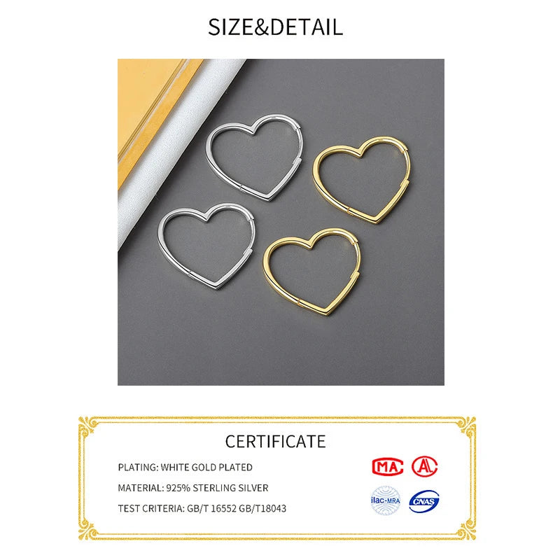 925 Sterling Silver Earrings Charm Women Trendy Jewelry Vintage Simple Retro Party Accessories Gifts Heart Gold Earring