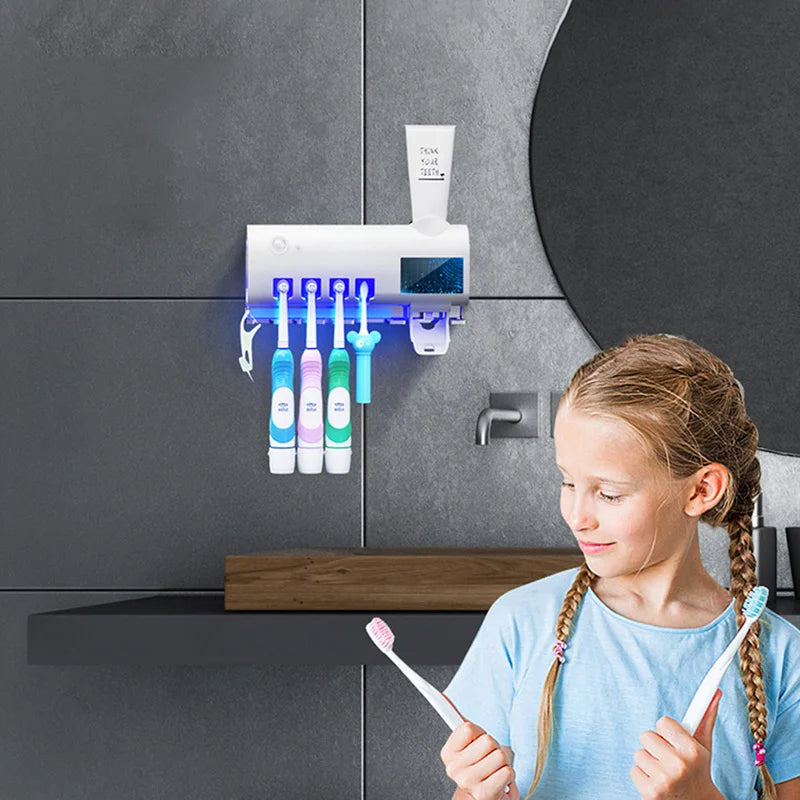 Automatic Toothpaste Solar Energy UV Toothbrush Holder Wall Toothbrush Sterilizer Dispenser Squeezers Bathroom Accessories