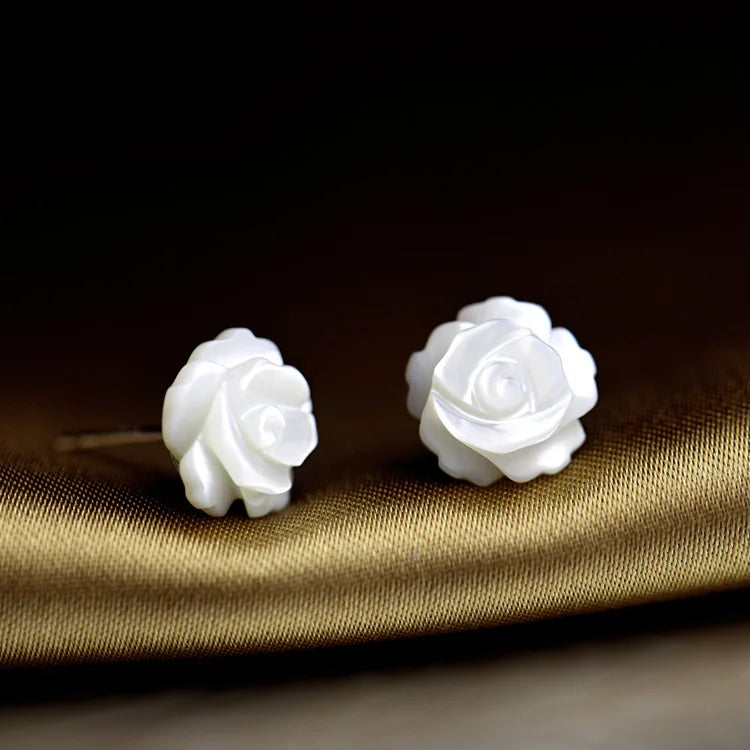 925 Sterling Silver Rose Flower Stud Earrings For Women Luxury Bride lady fashion jewelry Anti allergy