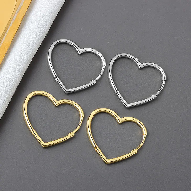 925 Sterling Silver Earrings Charm Women Trendy Jewelry Vintage Simple Retro Party Accessories Gifts Heart Gold Earring
