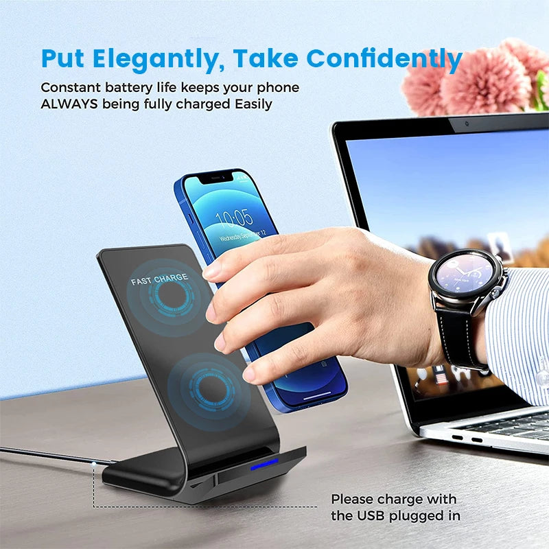 30W Qi Wireless Charger Stand Fast Charging Dock Station For Samsung S20 S10 Xiaomi iPhone 12 11 Pro X XS Max XR 8 Phone Holder