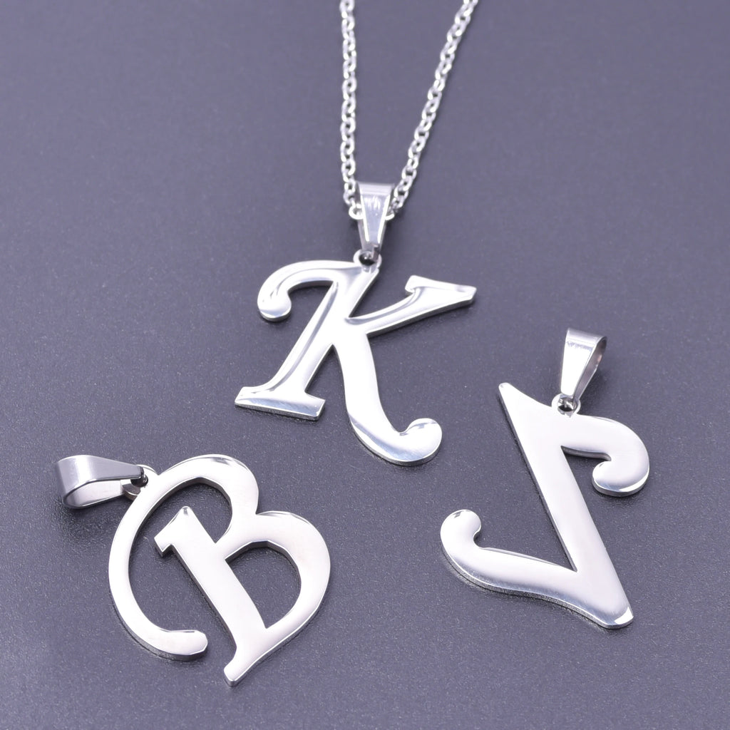 26 Letters Necklace Stainless Steel Initial Necklaces For Women Men Pendant Big Alphabet Chain On The Neck Choker Cadenas Hombre