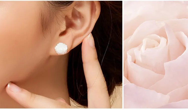 925 Sterling Silver Rose Flower Stud Earrings For Women Luxury Bride lady fashion jewelry Anti allergy