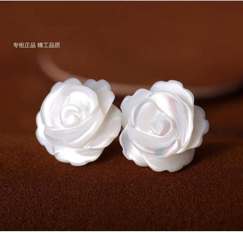 925 Sterling Silver Rose Flower Stud Earrings For Women Luxury Bride lady fashion jewelry Anti allergy