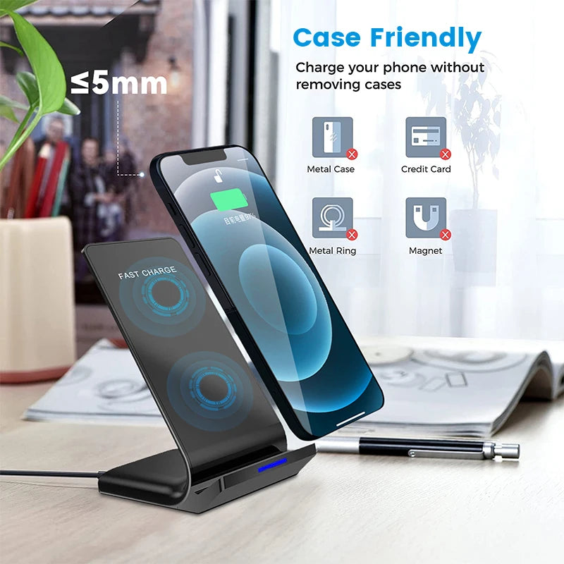 30W Qi Wireless Charger Stand Fast Charging Dock Station For Samsung S20 S10 Xiaomi iPhone 12 11 Pro X XS Max XR 8 Phone Holder