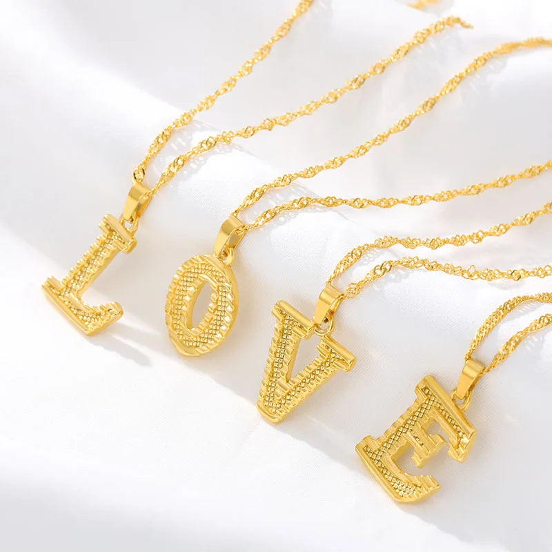 Fashion Gold Plated 26 Initial Letter Pendant Water Wave Chain Necklace For Women Men