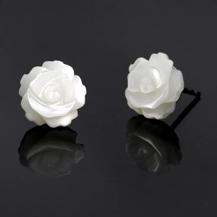 925 Sterling Silver Rose Flower Stud Earrings For Women Luxury Bride lady fashion jewelry Anti allergy