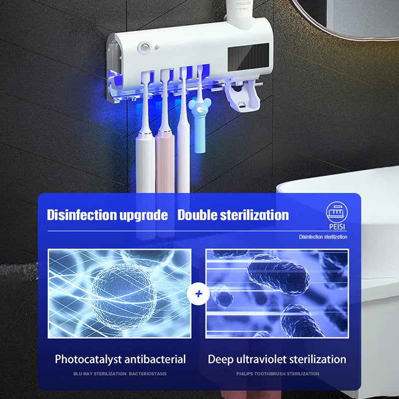Automatic Toothpaste Solar Energy UV Toothbrush Holder Wall Toothbrush Sterilizer Dispenser Squeezers Bathroom Accessories