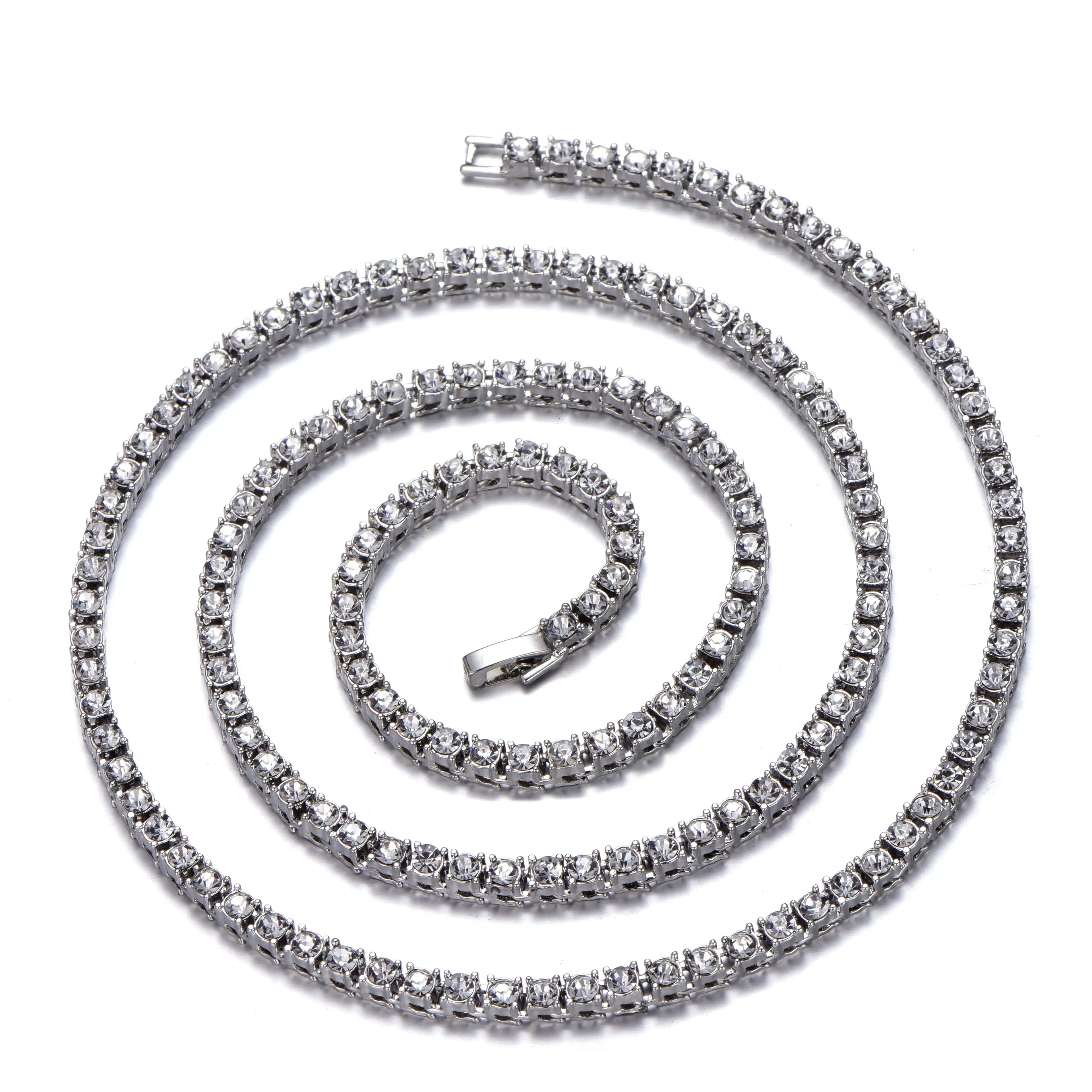 New Classical 4MM Tennis Chain Iced Out Bracelet Necklace Men Fashion Hip-Hop Jewelry Women 8/18/20/24/inch Choker Gift