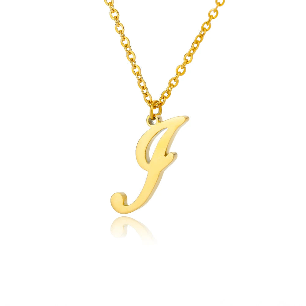 Artistic Cursive Initials Letter Necklace For Women Gold Plated Chain Choker Necklace Charm Collar Stainless Steel Jewelry
