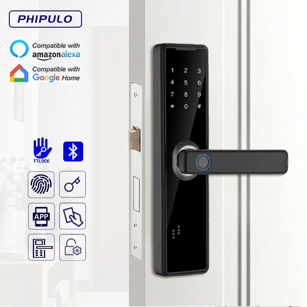 TTLock Bluetooth-compatible Fingerprint Door Lock Code Card Key Touch Screen Smart Door Lock Digital Electronic Lock For Home
