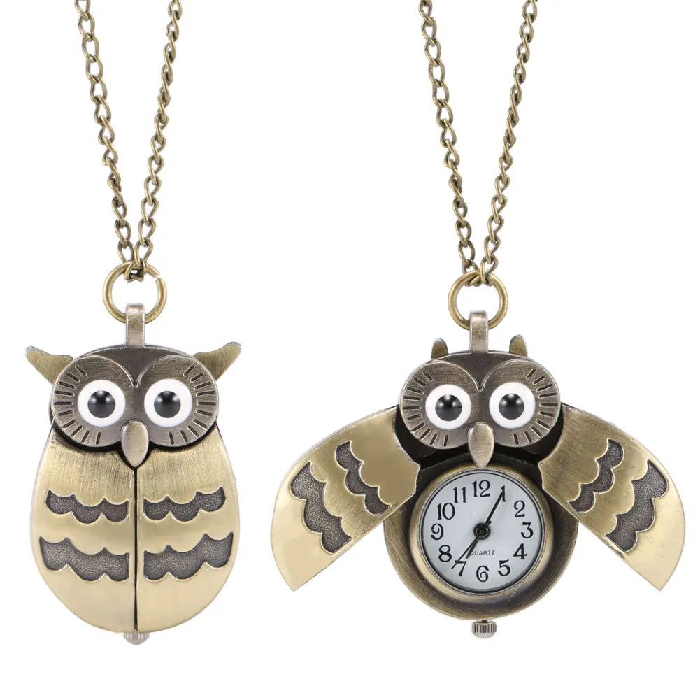 Fashion Vintage Men Women  Alloy Retro Owl Shape Clock Pendant Long Necklace Chain Watches Birthday Gifts