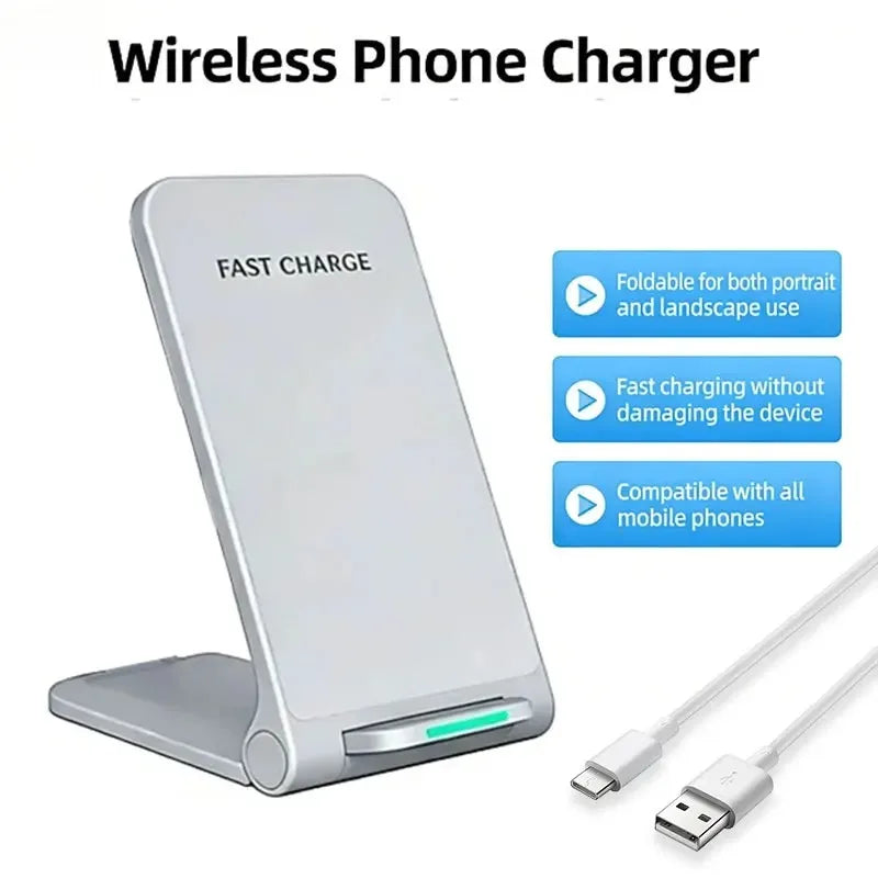 Foldable Wireless Charger Stand Fast Charging Dock Universal Holder For iPhone 17 16 15 14 13 12 Pro Max Samsung Galaxy S25 S24