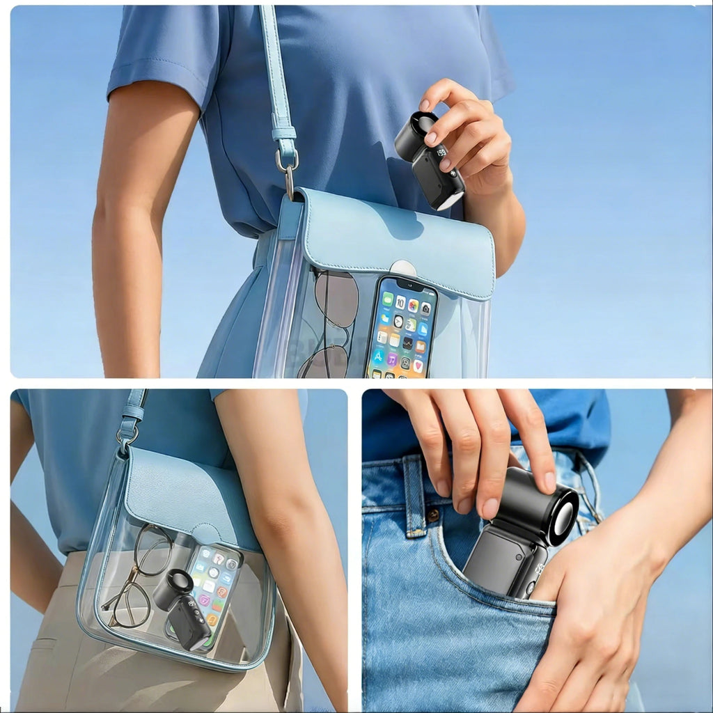 Portable silent mini bladeless electric fan, suitable for outdoor, travel, and office use, travel accessories