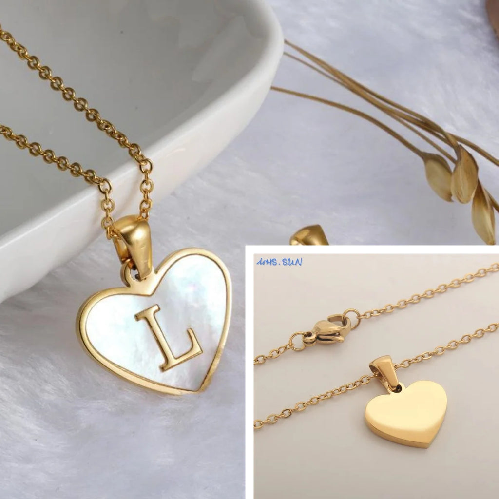 MHS.SUN Stainless Steel Heart Initial Necklace for Women Girls Gold Plated A-Z 26 Letter Pendant Choker Jewelry Birthday Gifts
