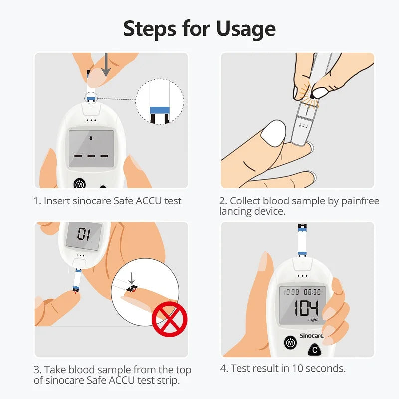 Sinocare Blood Glucose Monitor, Blood Sugar Meter, 0.6μL Blood Sample, 200 Memories, Easy Blood Glucose Test Kit or Only Strips