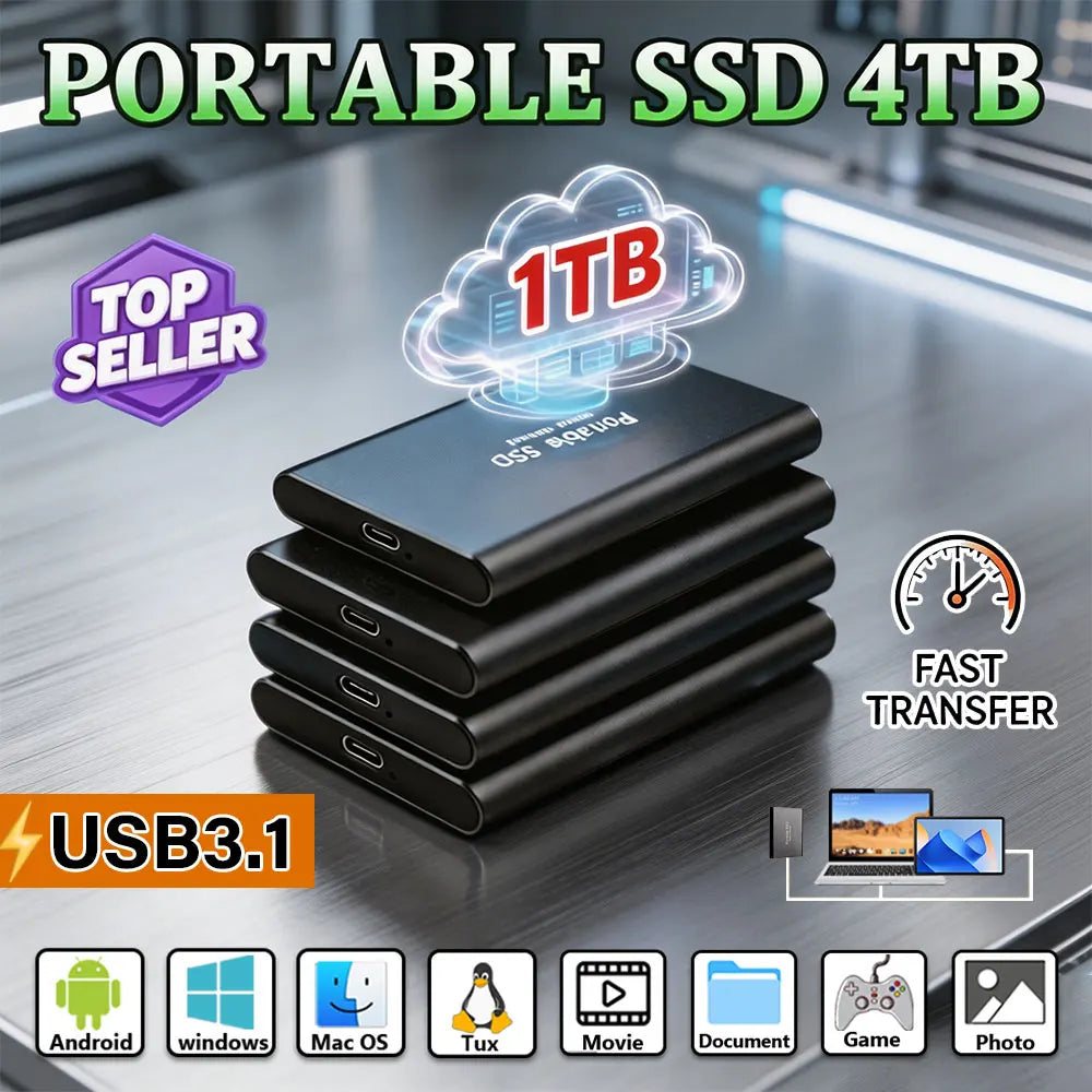 External portable hard drive 16TB original mechanical 2TB/4TB portable SSD 1TB compatible with PC/Mac/phone USB3.1 high-speed