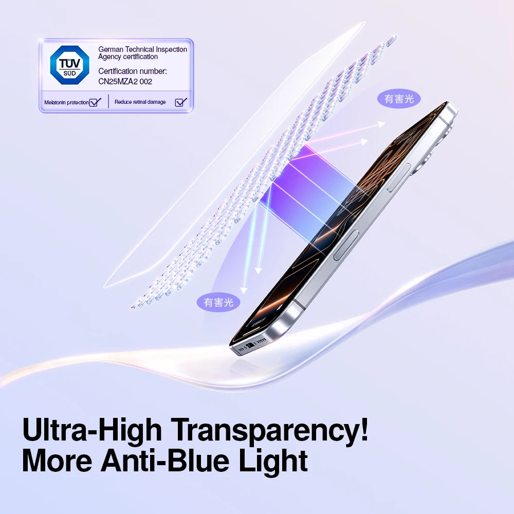 SmartDevil Anti-blue Light Temperd Glass Film for iPhone 17 Pro max iPhone Air Borderless Screen Protector for iPhone 17