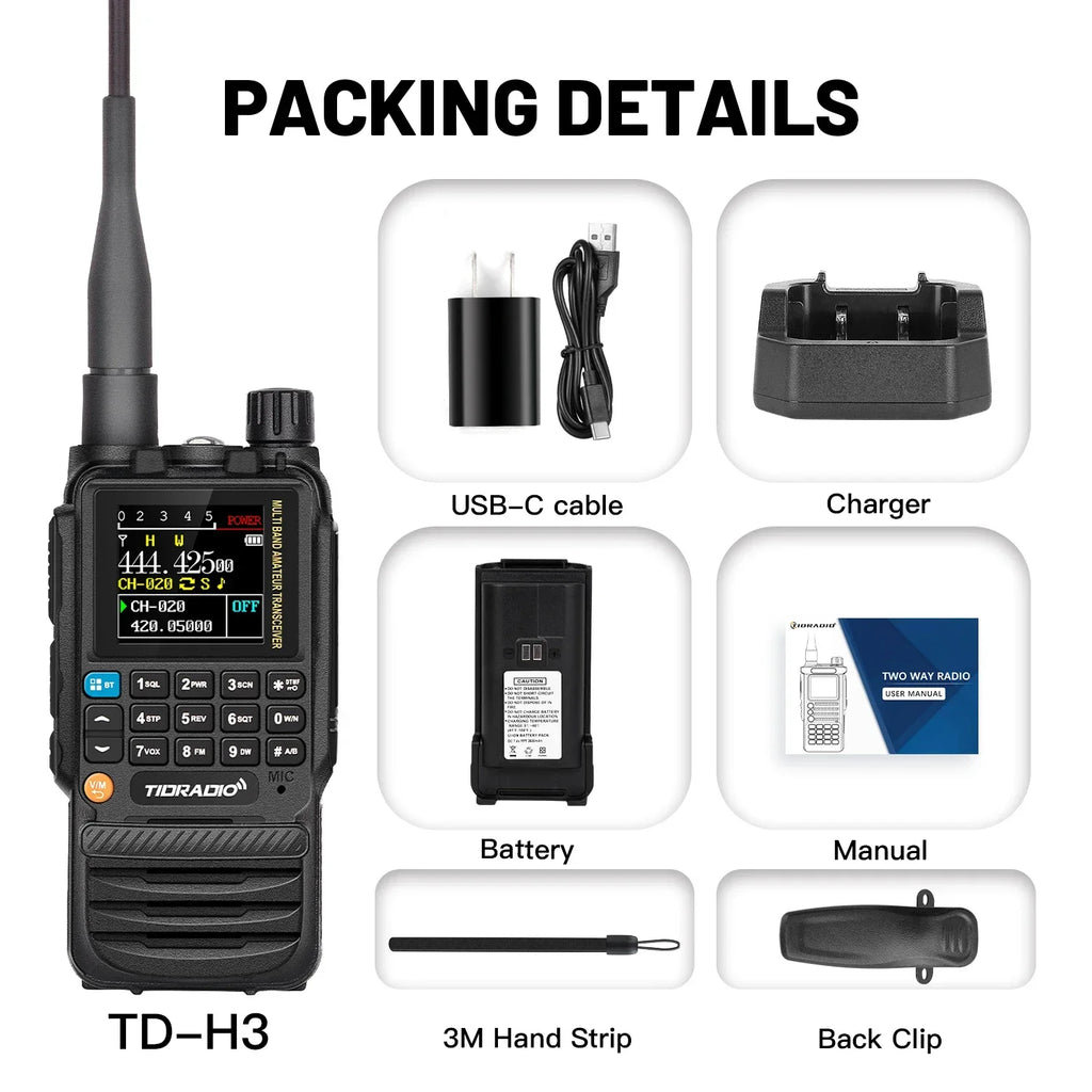 TIDRADIO H3 Long Range Walkie Talkies Rechargeable Wireless Programming Air Band Tow Way Radio Frequency Copy Wireless Intercom