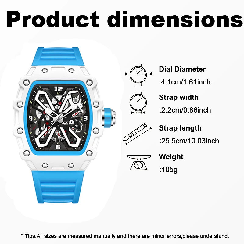 New Men's Sports Fashion Quartz Watch, Trendy Hip-Hop Style Large Dial, Exquisite Butterfly Face Design, Fashionable, Luminous Display, Barrel-Shaped Silicone Men's Watch, Suitable for Men, Ideal Gift for Friends - Suitable f