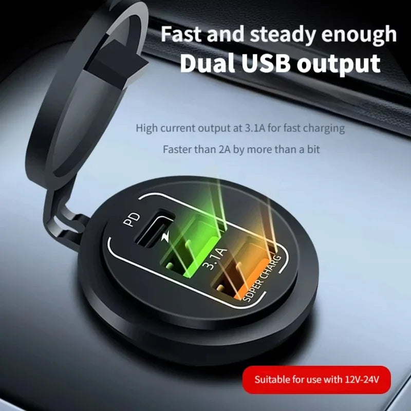 NEW 4 Ports Dual PD Dual QC 3.0 USB Car Charger with Voltmeter Socket Power Outlet Adapter Waterproof for 12V/24V Car Boat