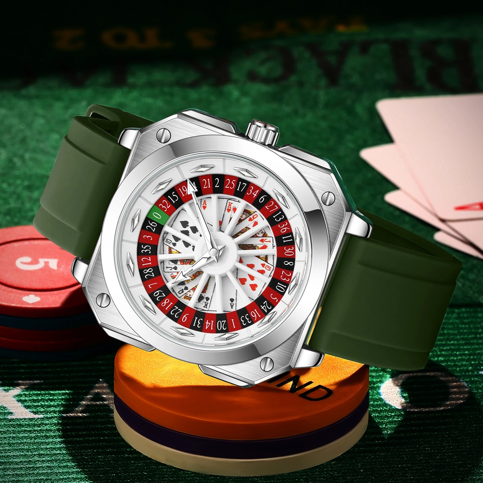 VA VA VOOM Brand Quartz Movement Men Watch 42mm Square Silver Black Silicone Clock Creative Rotating Compass Military Men Watch