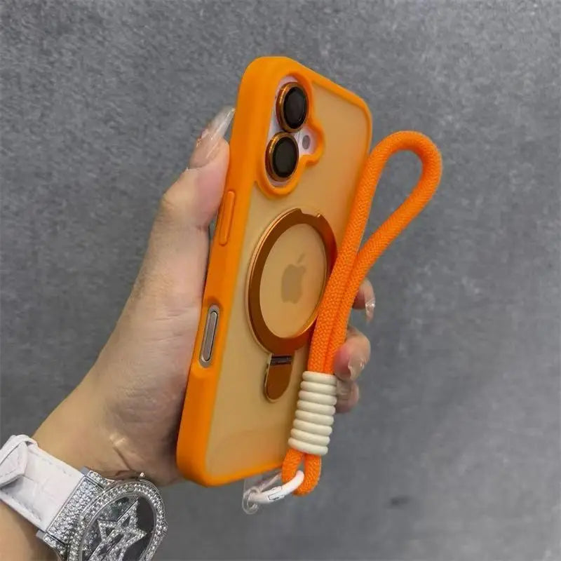 for Magsafe Candy Color Contrast Lanyard Case for iPhone 17 16 15 14 13 12 11 Pro Max Air With Magnetic Stand Holder Cases Cover