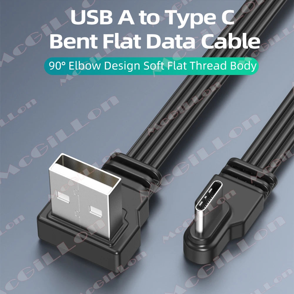 Flat Flexible Straight&Up & Down & Left & Right Angled 90 Degree USB Male to Type C Male Charging and Data Cable 10CM 30CM 50CM